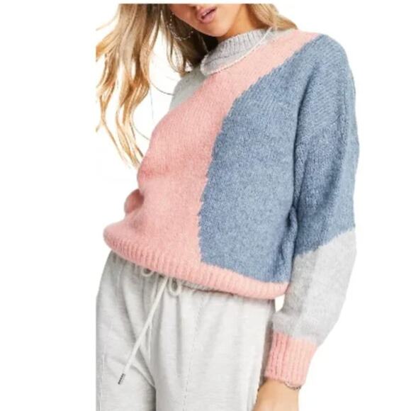 Topshop Pullover Sweater Colorblock Pink Blue Gray Small - Picture 1 of 8